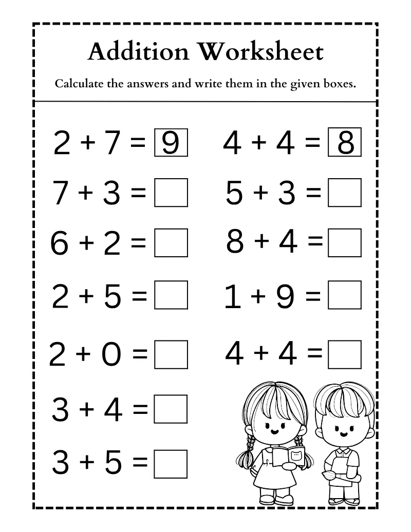Addition 01 — printable worksheet preview