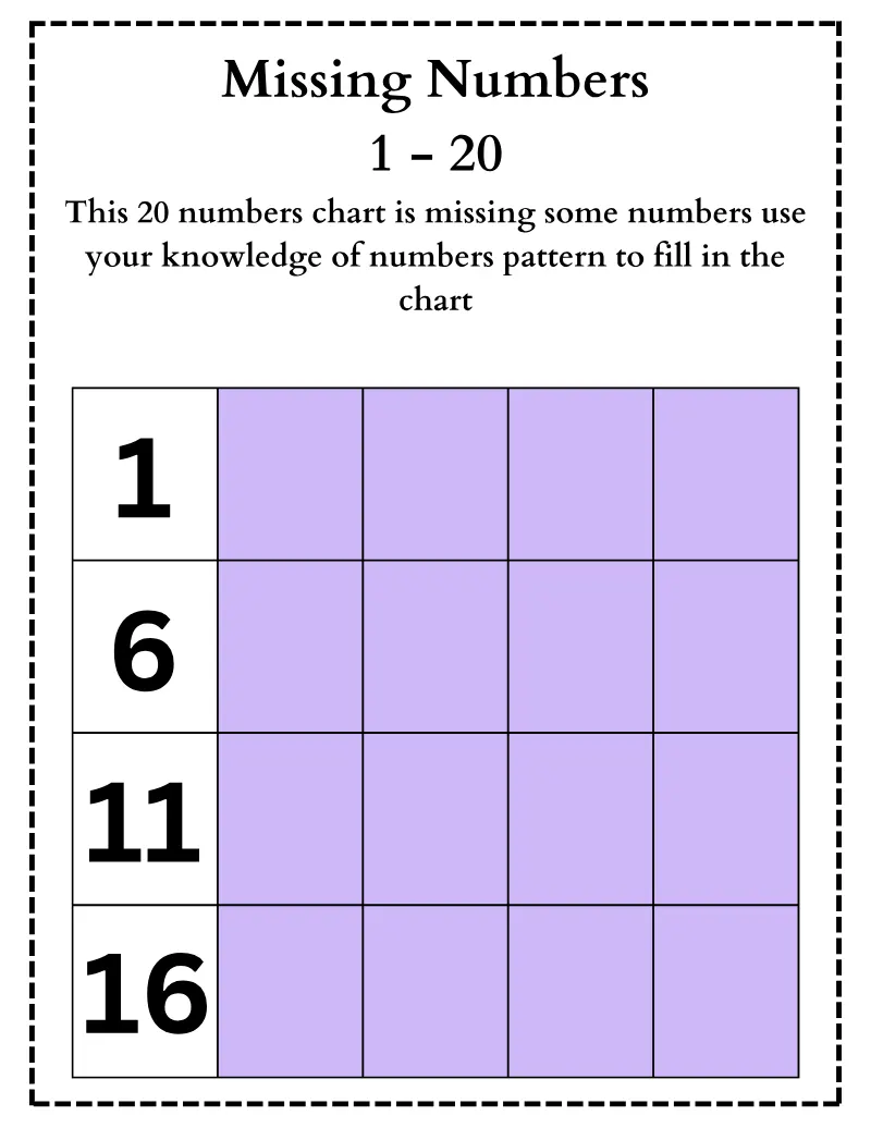 Missing Numbers 01 — printable worksheet preview