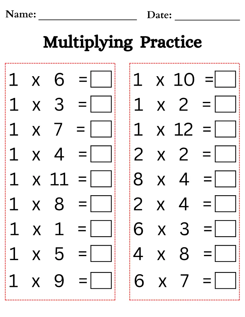 Multiply 01 — printable worksheet preview