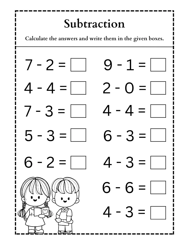 Subtraction 01 — printable worksheet preview