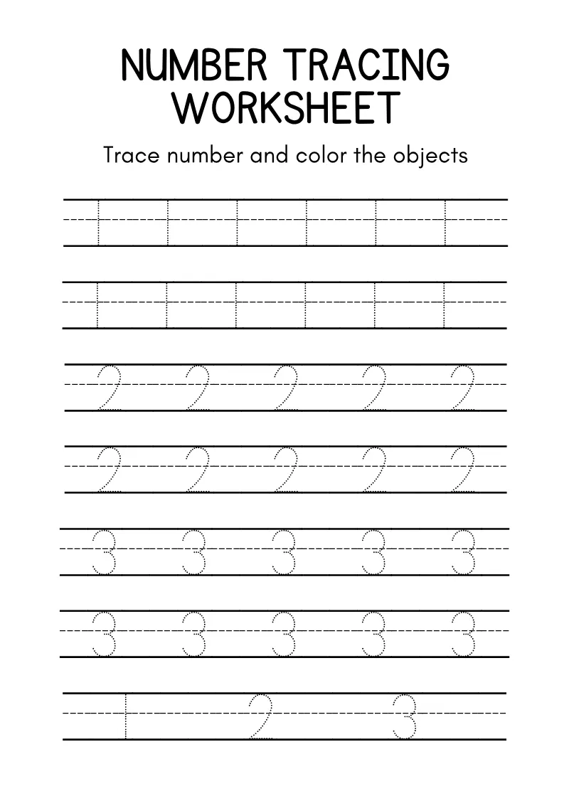 Tracing Numbers 01 — printable worksheet preview