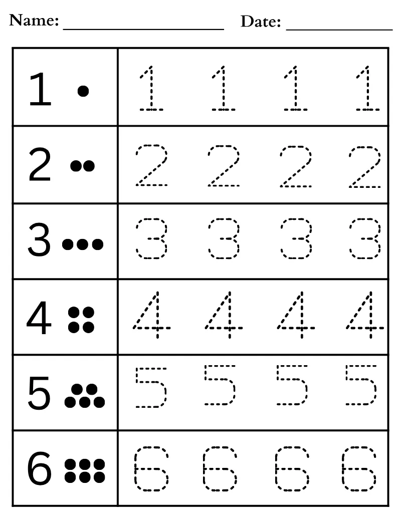 Tracing Numbers 07 — printable worksheet preview